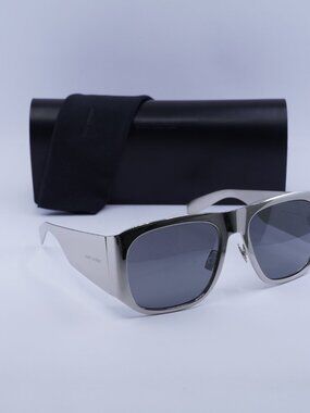 Saint Laurent SL636 002 Square Sunglasses - Silver/Grey Silver Mirror